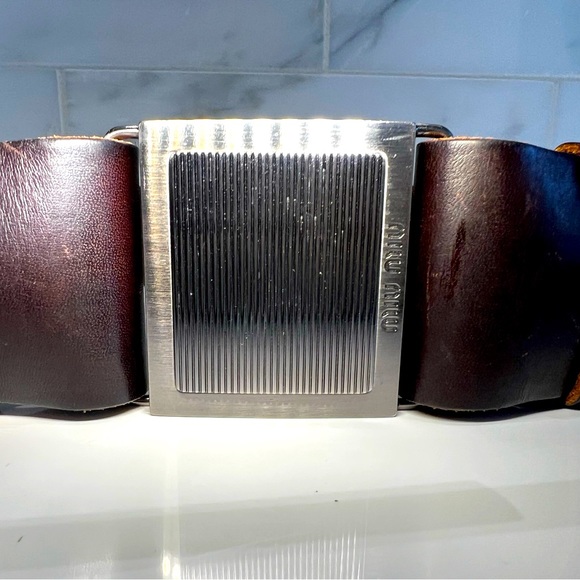 MIU MIU genuine leather belt with metal buckle - deep brown. Designer belt - Picture 3 of 10